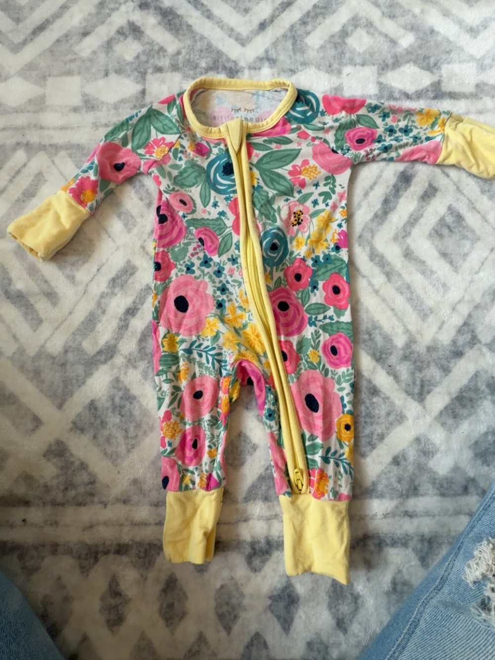 Little Sleepies Floral Pink & Yellow Kids One-Piece Zipper Romper